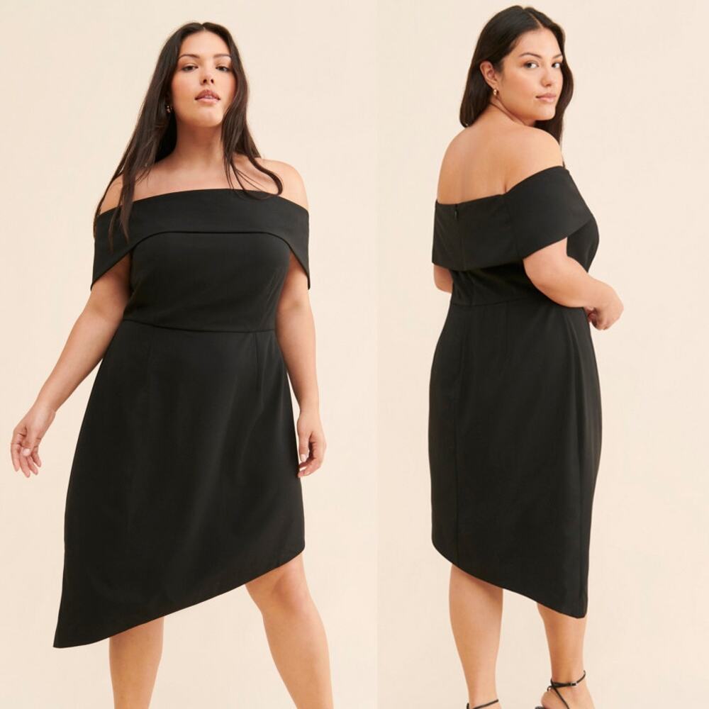 Hutch Gloria Off the Shoulder Dress Black LBD Asymmetric Old Hollywood SZ XL